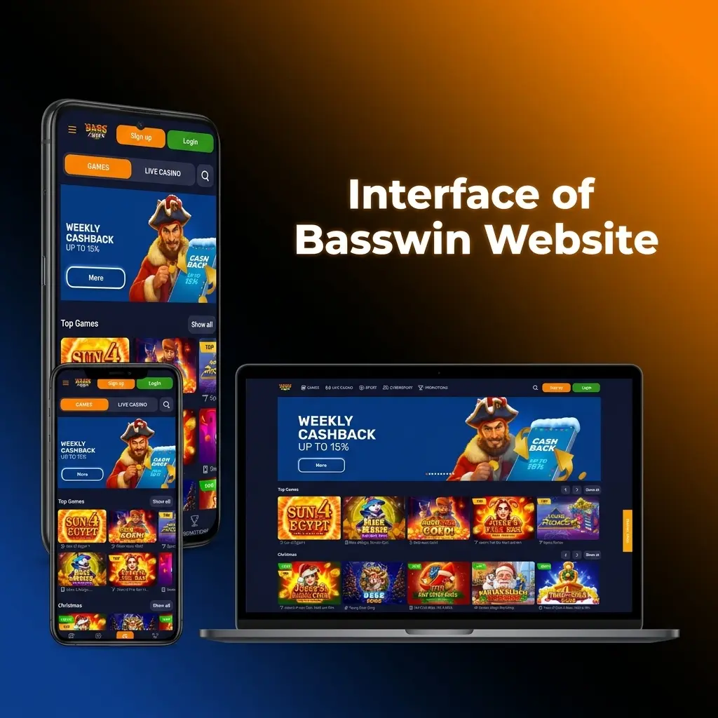 Basswin website homepage showing top navigation with Sports, Casino, Live Casino, Cybersports, Promotions, and account panel for UK users